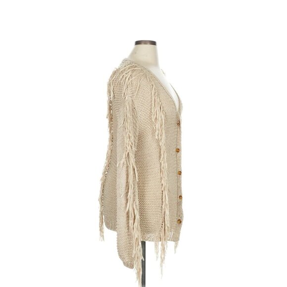 Farm Rio Sand Stripes Fringes Knit Cardigan Sz XL Button Up Boho Knitted NWT - Picture 6 of 9